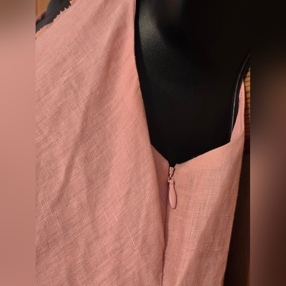 Ann Taylor Pretty Pink V- Neck Linen Dress Adorable Pleats Vacation Cruise Date - Picture 6 of 9